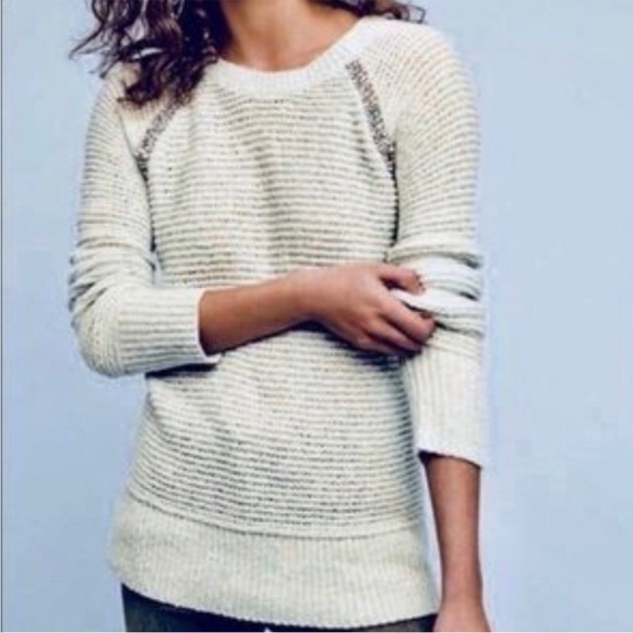 Anthropologie Sleeping On Snow Light Blue Rhinestone Jeweled Sweater Size Small - Picture 1 of 9